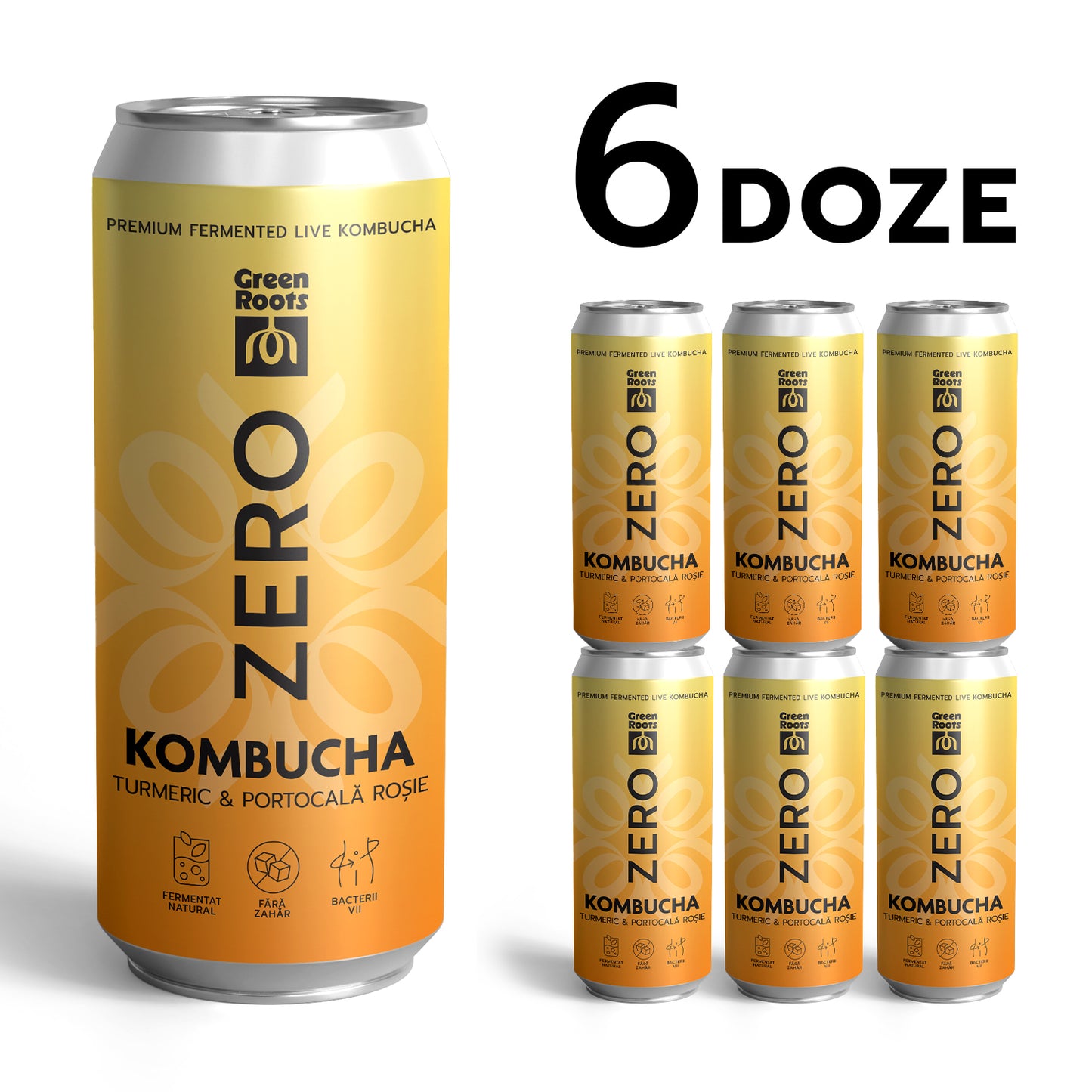 Kombucha ZERO sugar - Turmeric & Portocală Roșie, 6 pack