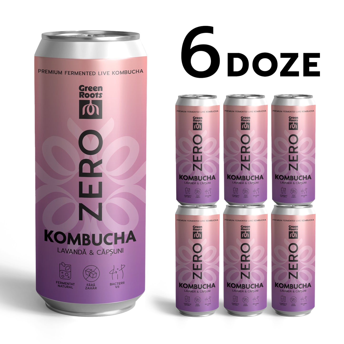Kombucha ZERO sugar - Lavanda & Capsuni, 6 pack