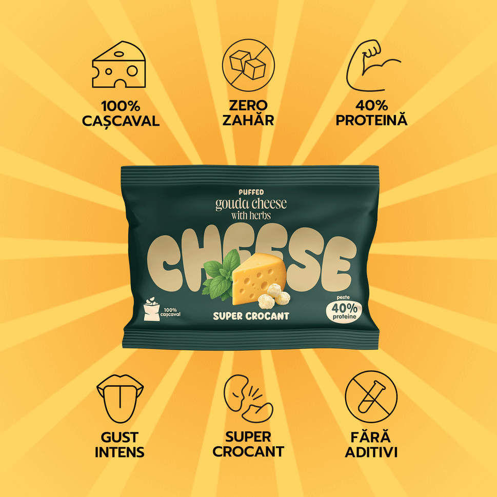 6 CRUNCHY PACK pufuleți de cașcaval Gouda cu ierburi