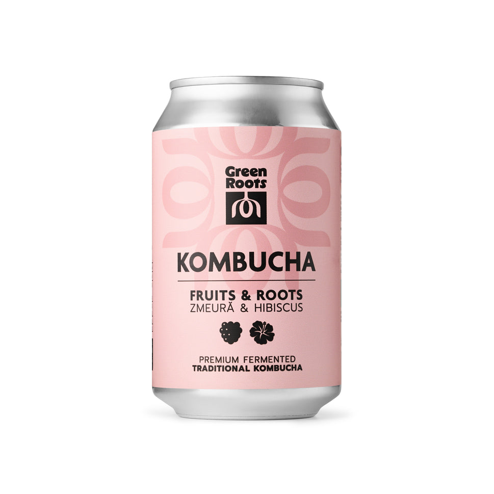 Kombucha FRUITS & ROOTS Zmeură și Hibiscus