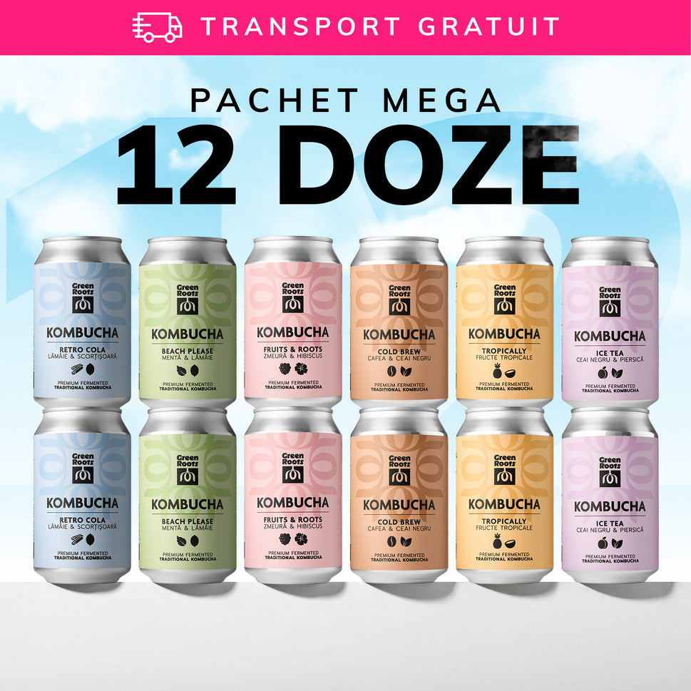 Pachet 12x Kombucha - 6 Arome (2x din fiecare sortiment) + Transport Gratuit