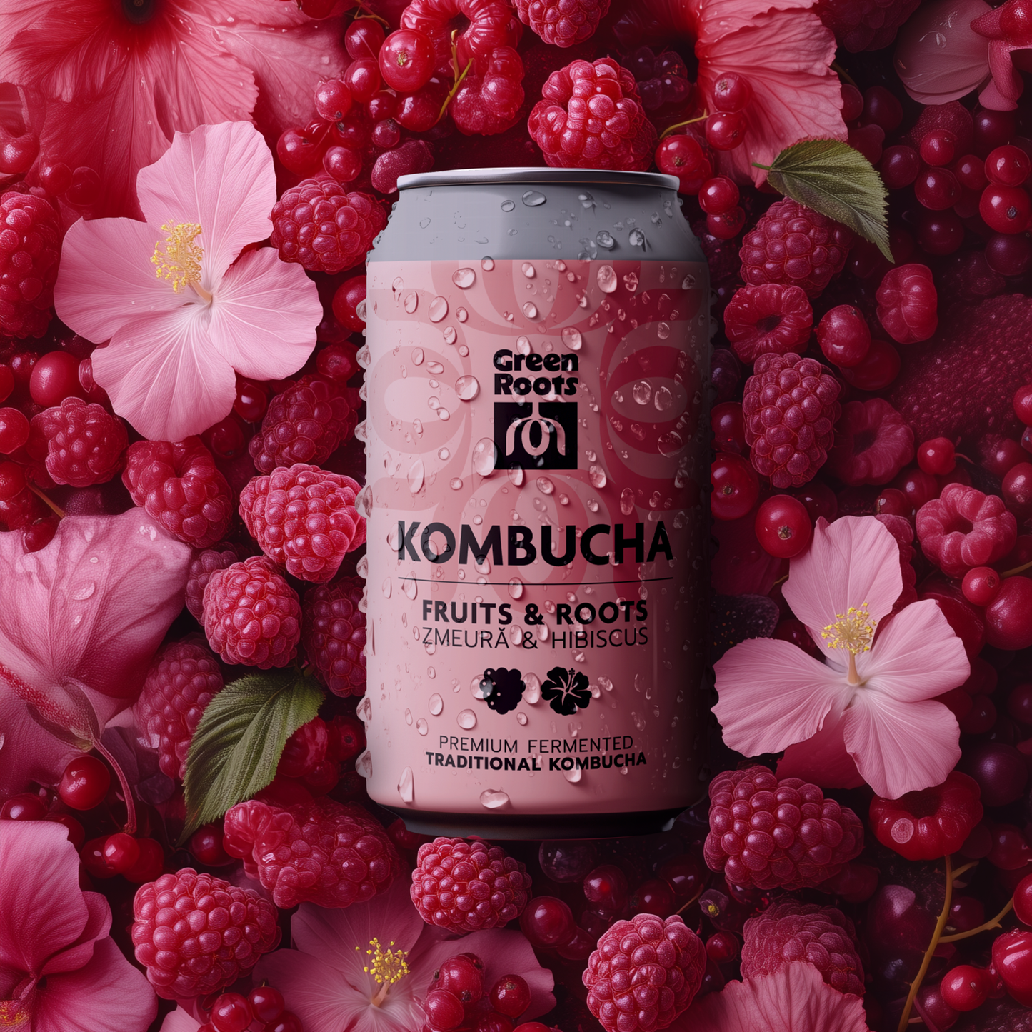 Kombucha FRUITS & ROOTS Zmeură și Hibiscus