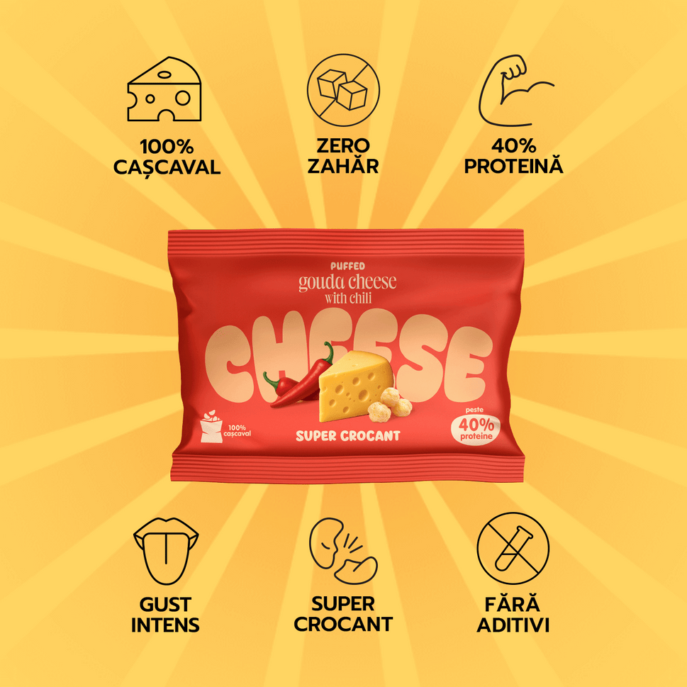 6 CRUNCHY PACK pufuleți de cașcaval Gouda cu Chilli