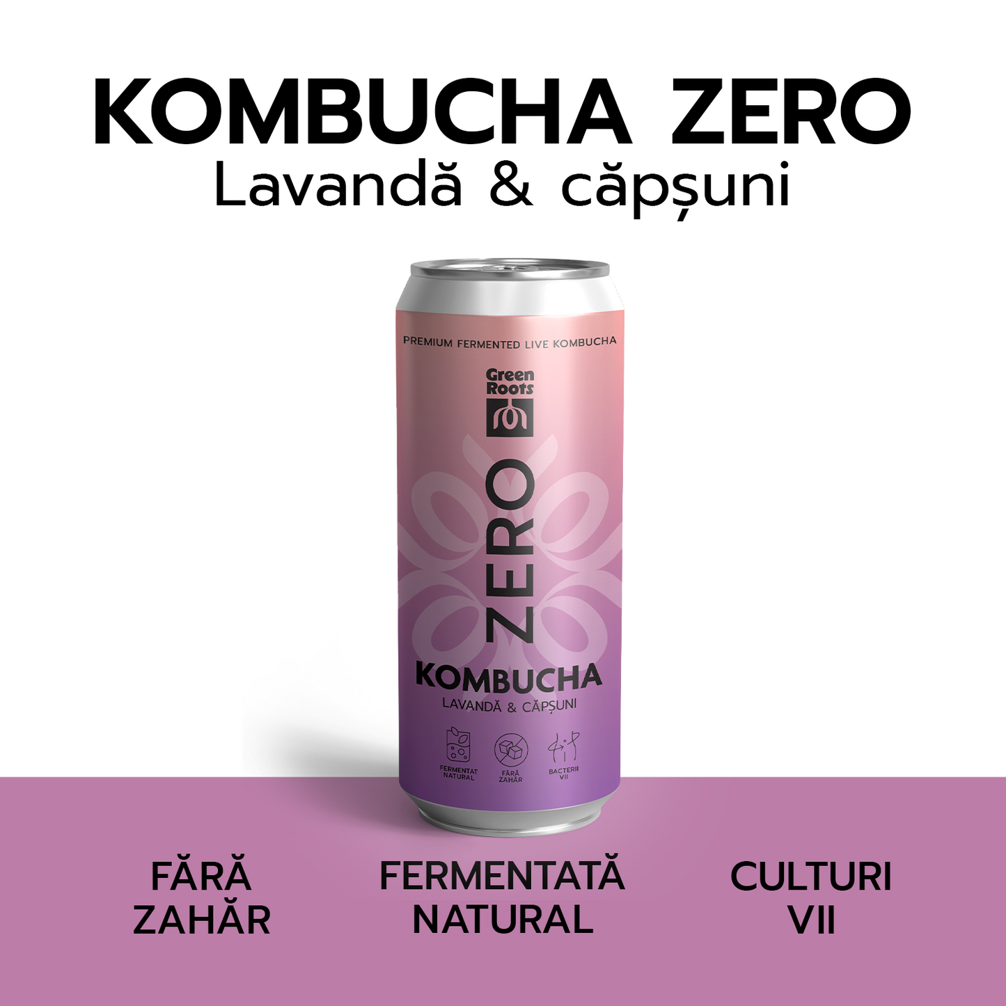 ECO Kombucha ZERO zahar LAVANDĂ & CĂPȘUNI