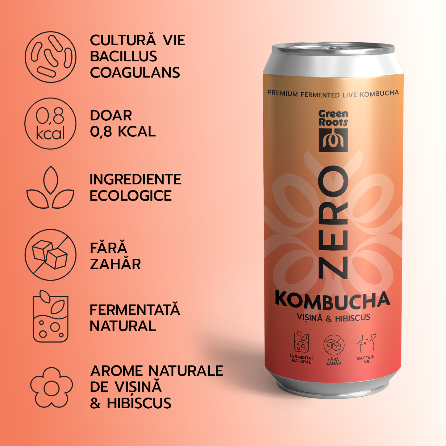 ECO Kombucha ZERO zahar VIȘINĂ & HIBISCUS