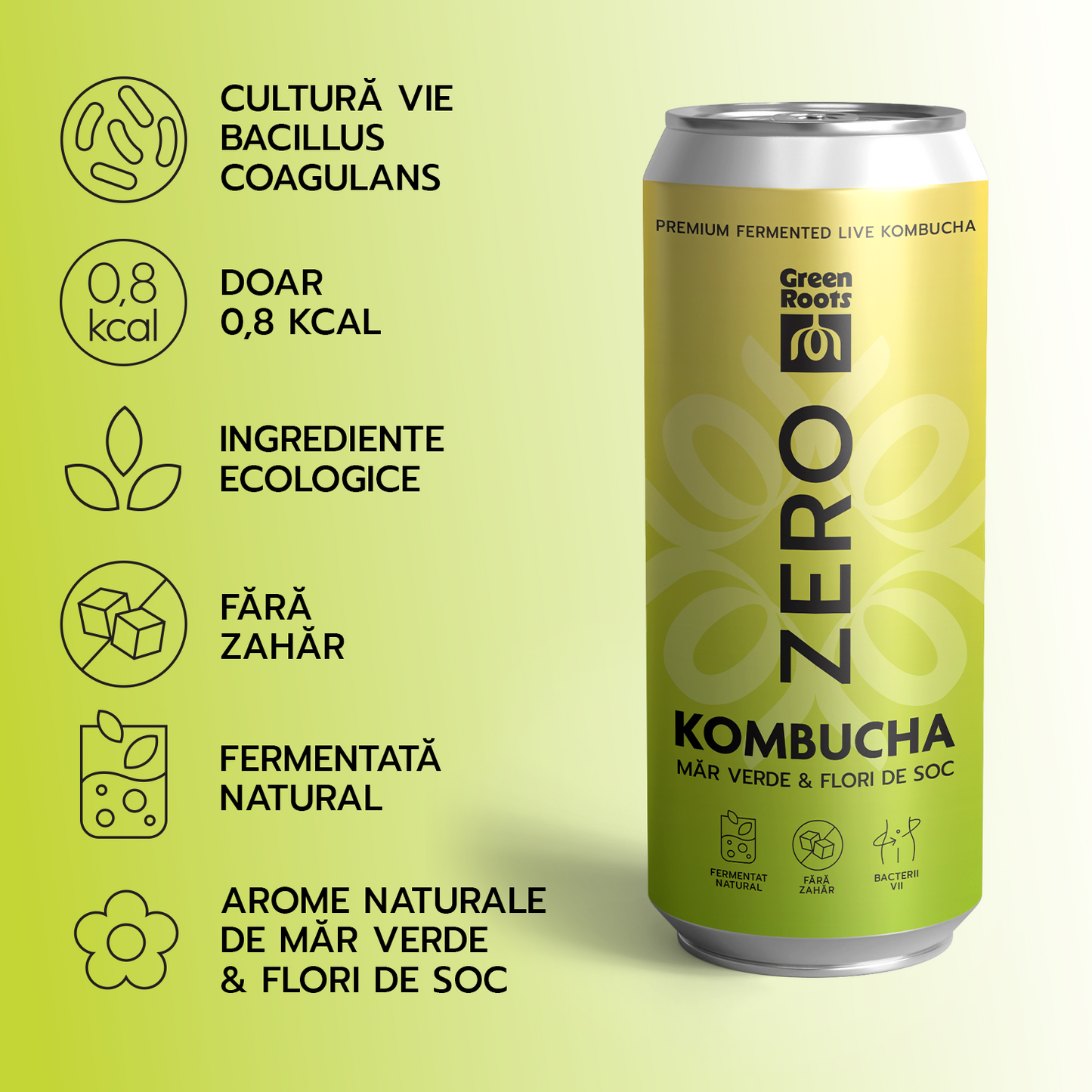 ECO Kombucha ZERO zahar MĂR VERDE & FLORI DE SOC
