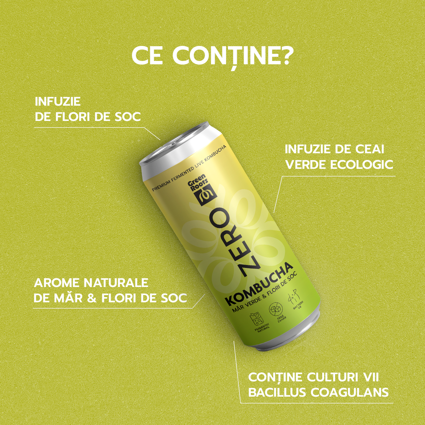 ECO Kombucha ZERO zahar MĂR VERDE & FLORI DE SOC