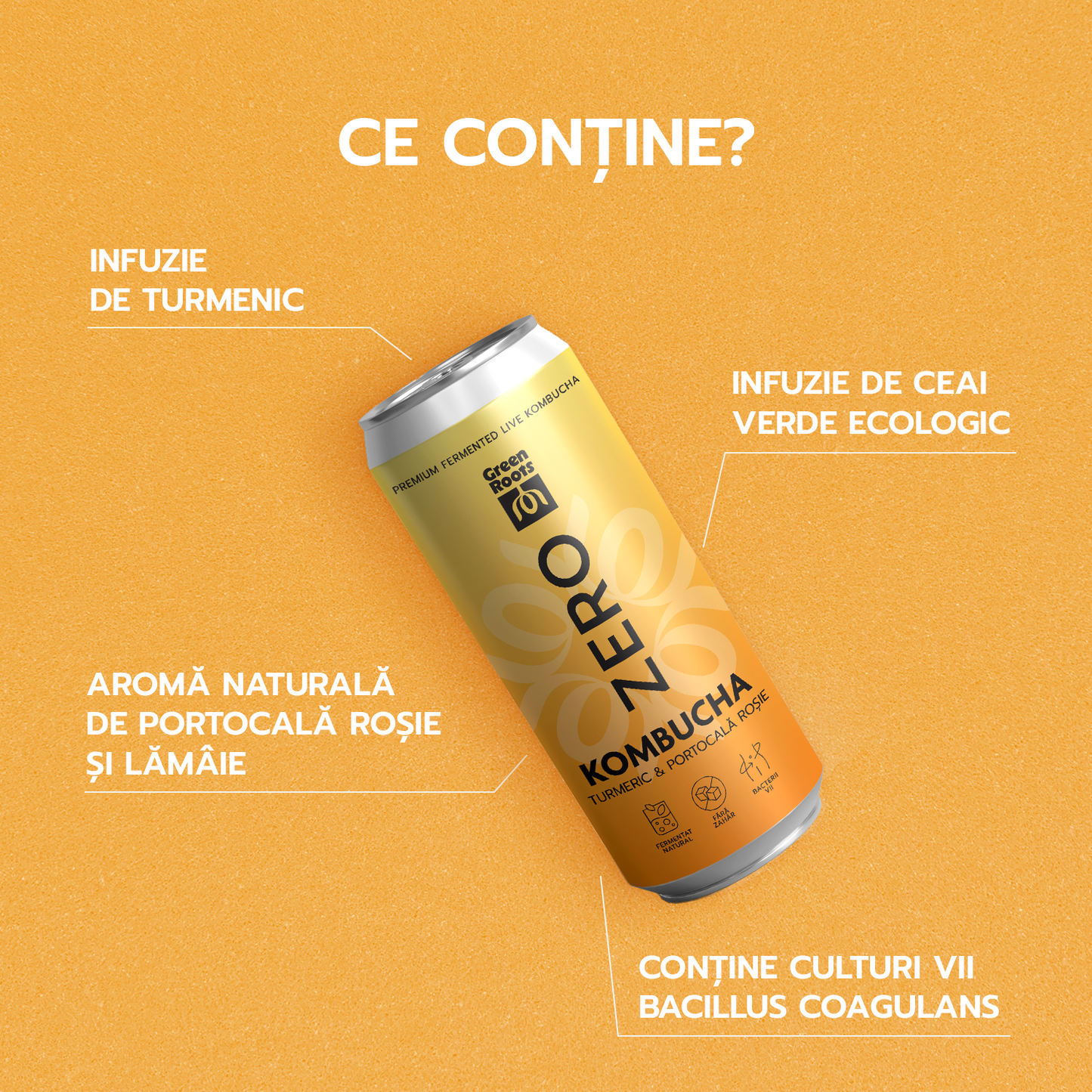 ECO Kombucha ZERO zahar TURMERIC & PORTOCALĂ ROȘIE