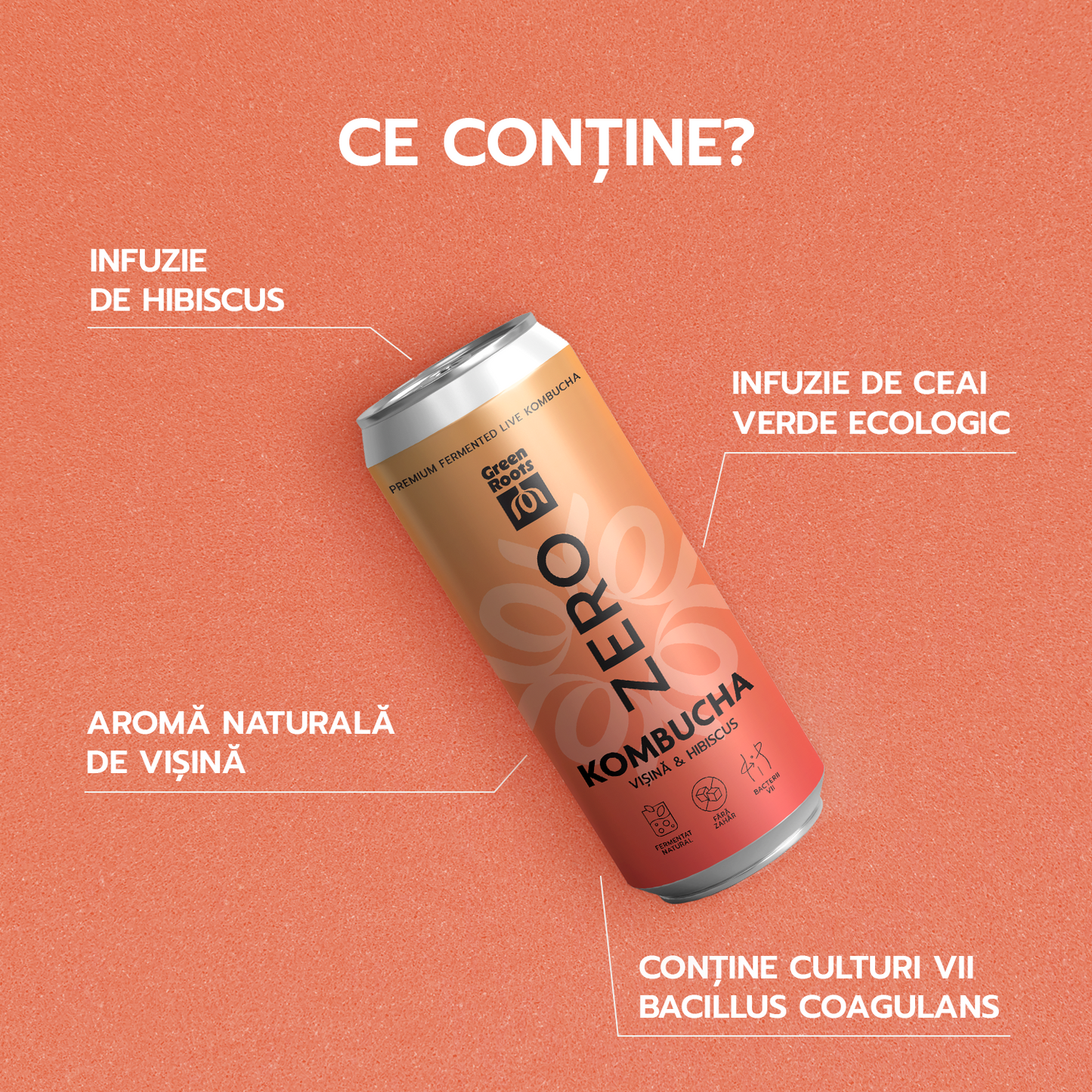 ECO Kombucha ZERO zahar VIȘINĂ & HIBISCUS