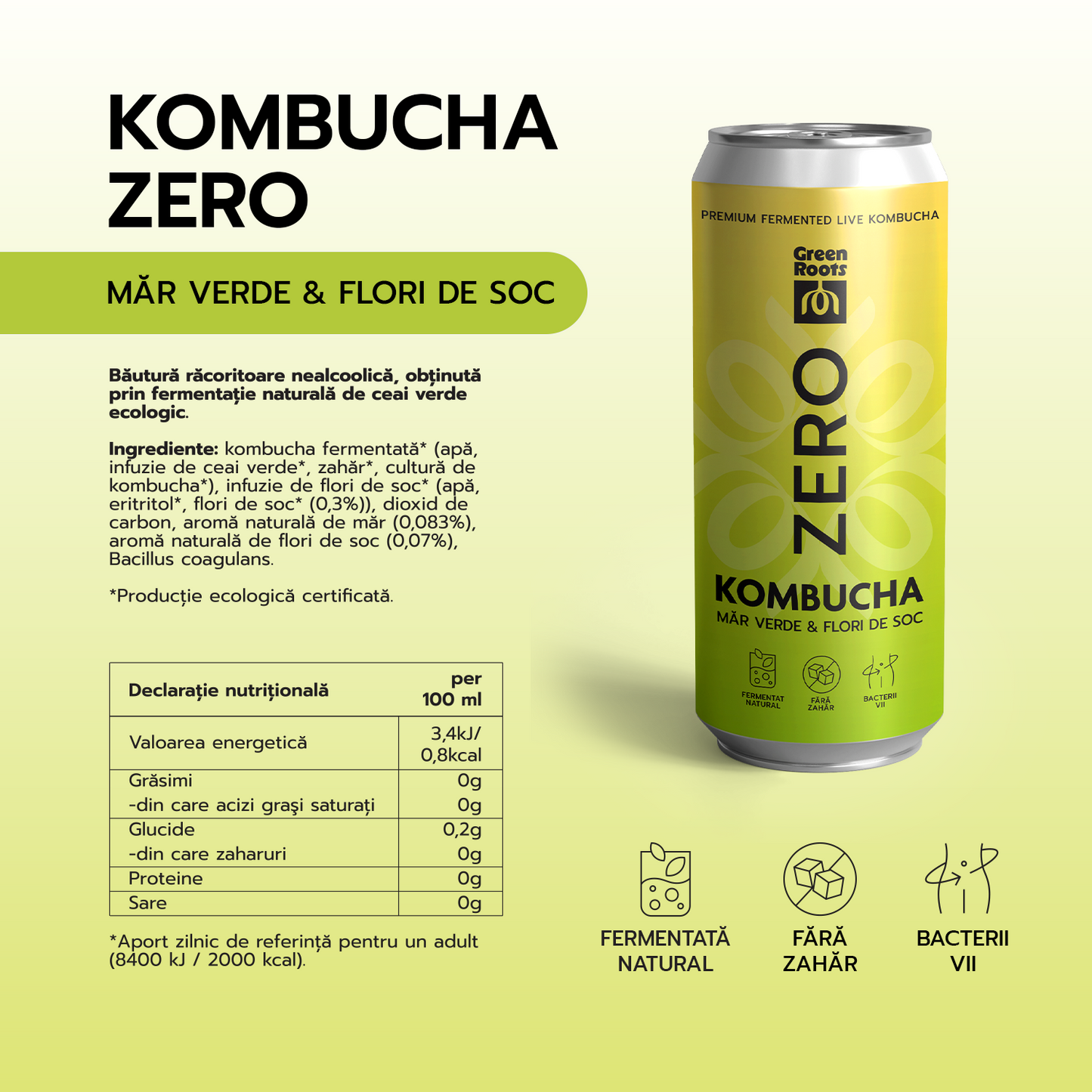 ECO Kombucha ZERO zahar MĂR VERDE & FLORI DE SOC