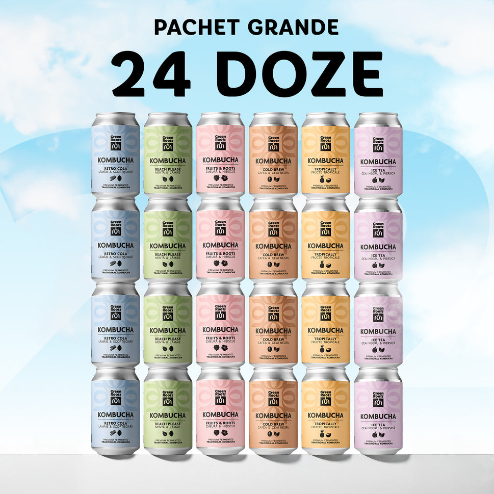 Pachet 24x Kombucha - 6 Arome ECO (4x din fiecare sortiment) + Transport Gratuit