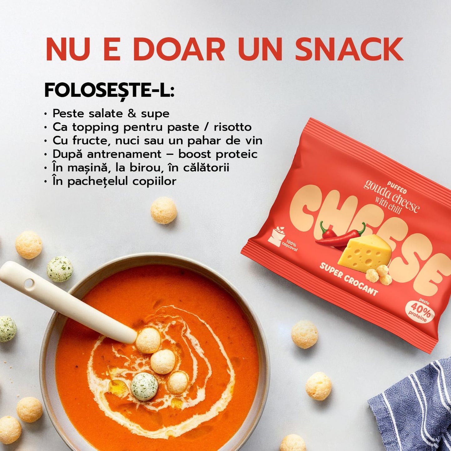 Puffs super crocante de cașcaval expandat Gouda
