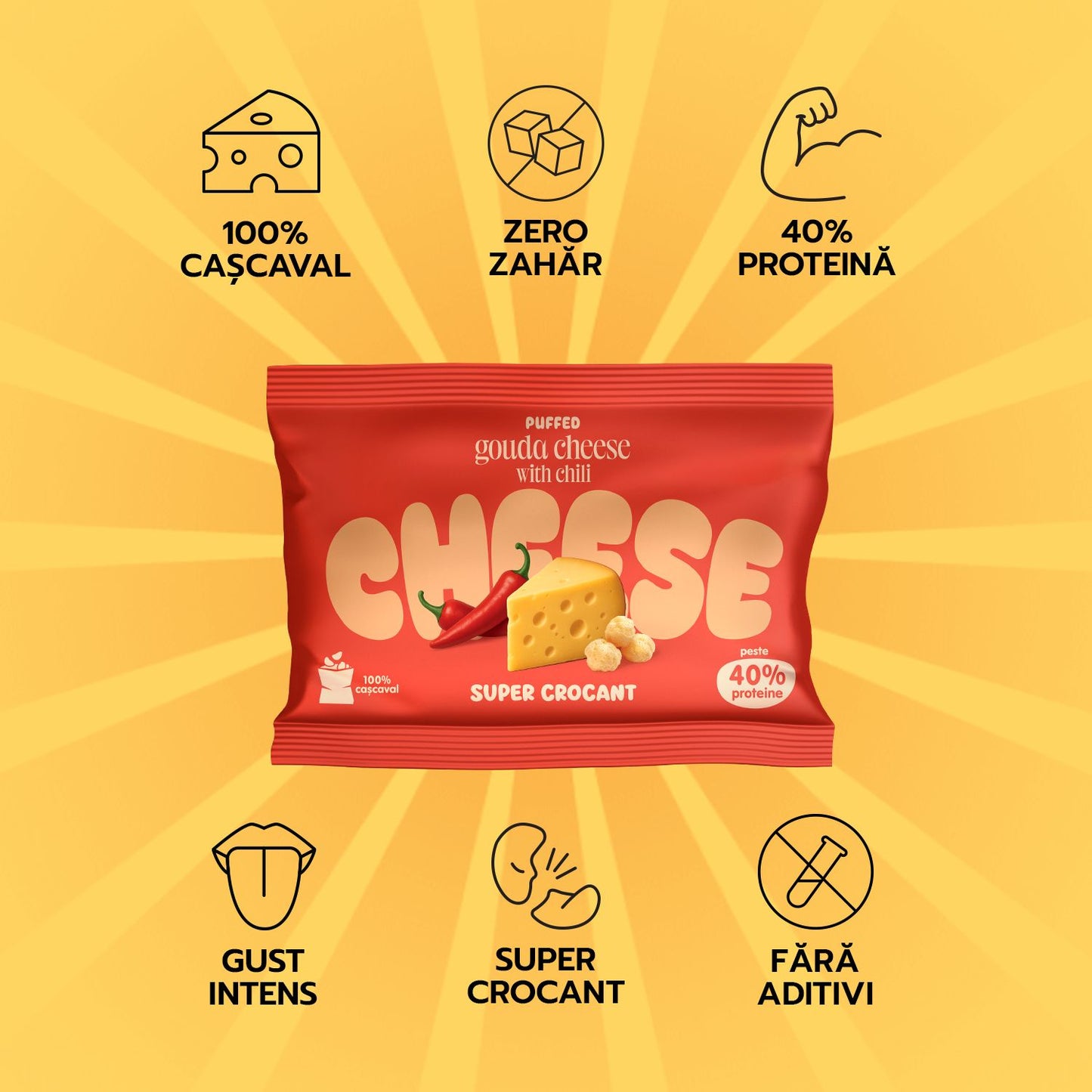 Puffs super crocante de cașcaval expandat Gouda