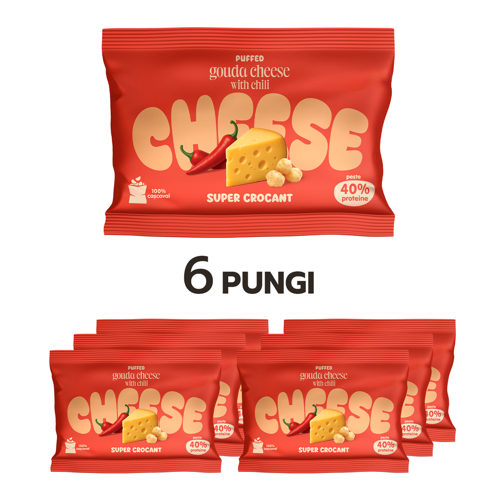 6 CRUNCHY PACK pufuleți de cașcaval Gouda cu Chilli