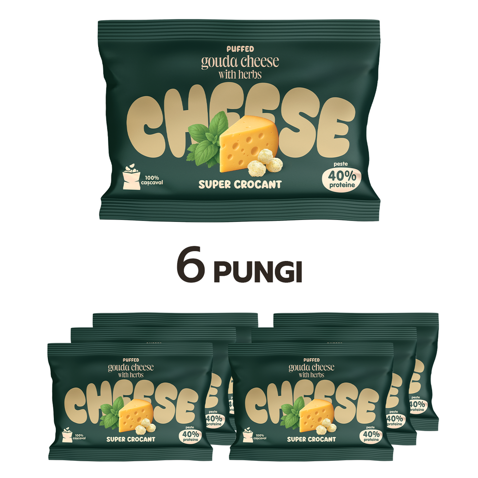 6 CRUNCHY PACK pufuleți de cașcaval Gouda cu ierburi